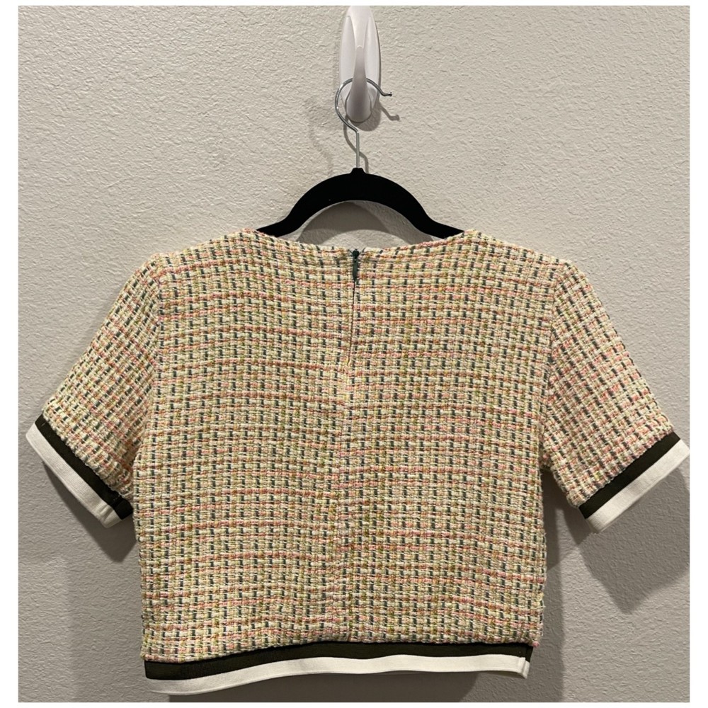 ZARA Multicolor Tweed Short Sleeve Round Neck Crop Top - Picture 4 of 4